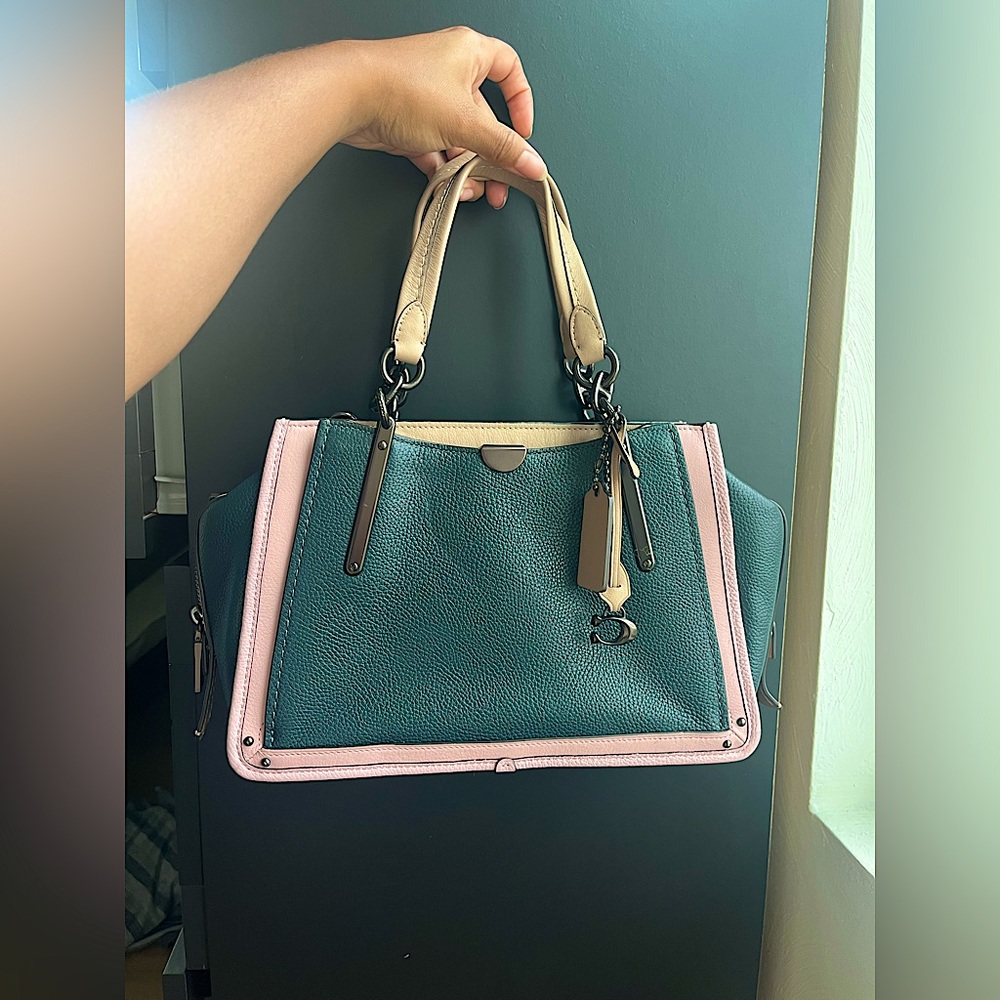 Coach Dreamer 27 In Colorblocked Pebbled Leather-Pine Green Aurora Multi